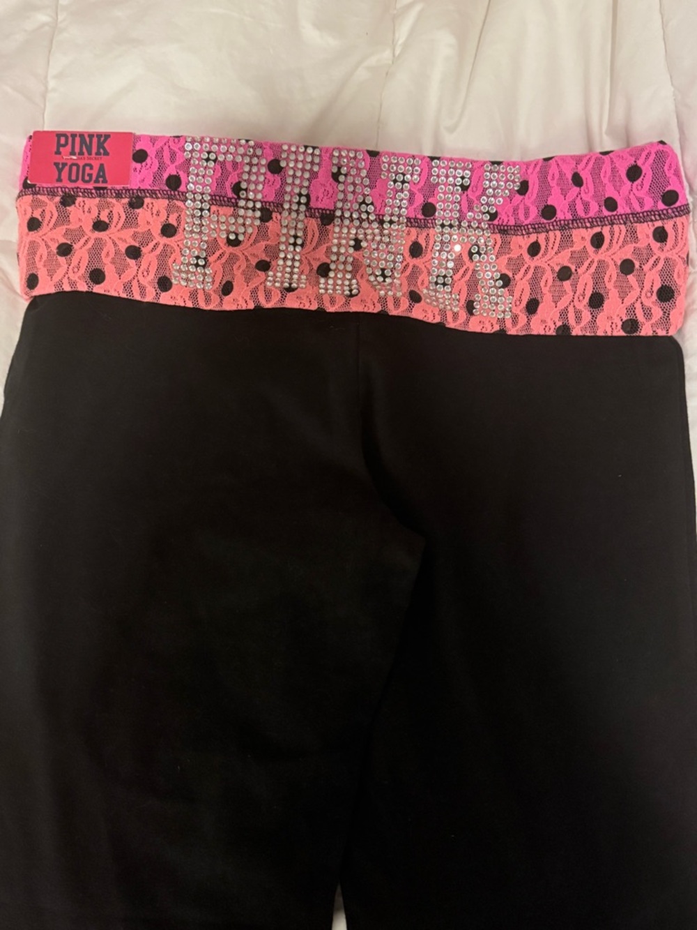 *RARE* PINK Victoria's Secret Black Boot Cut Pants Lace Waistband